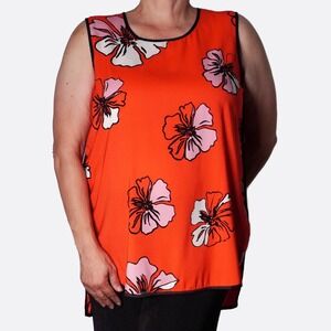 Vince Camuto Maximalist Floral XL 1X 14 16 Orange Sleeveless High-Low Shell Top